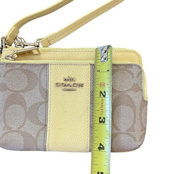 Coach PVC Leather Double Zipper Wristlet Wallet - Beige & Yellow - Picture 10 of 10